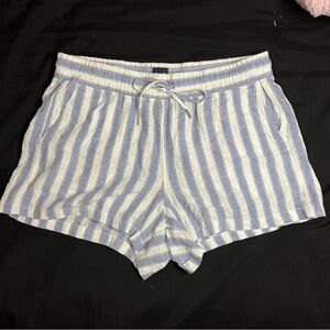 Gap Shorts Womens Large Blue White Striped Linen/ Rayon Blend Drawstring Casual